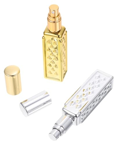 SHOWERORO Frascos de Perfume de Vidrio Atomizador 15Ml Mini Frascos para Viaje y Almacenamiento de Líquidos Pack de 2 Piezas 1 Dorado y 1 Plateado Diseño de Puntos Herméticos y