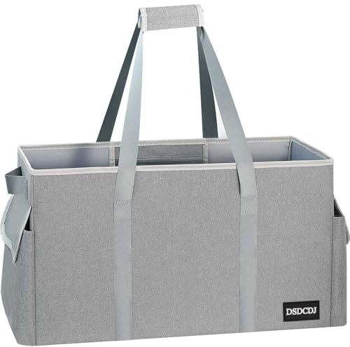 DSDCDJ Einkaufskorb Faltbar 48L – Stabiler Einkaufstasche Groß mit Verstärktem Boden – Korb Einkaufen Groß Picknickkorb Tragekorb mit Henkel - Ideal für Einkaufen, Picknick, Strand (Grau)