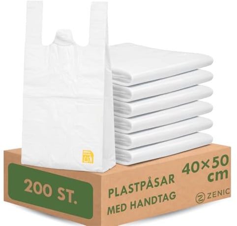 Zenic Sac Plastique Transparent 40x50 cm avec Poignées | 200 Unités | Sachets Plastiques avec Anses Translucides | pour Primeur, Boucherie, Poissonnerie, Marché & Commerce