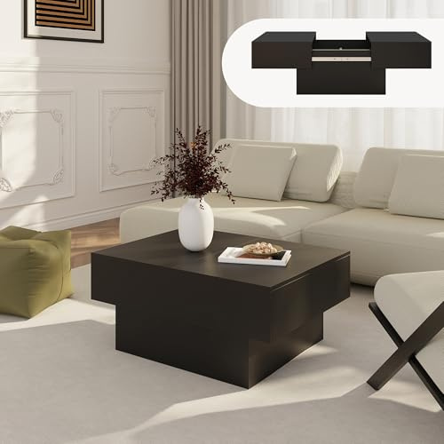 [en.casa] Couchtisch mit Stauraum Lens Wohnzimmertisch ausziehbar Tischplatte 80 x 60 x 36 cm Stubentisch viereckig Beistelltisch modern Sofatisch Schwarz