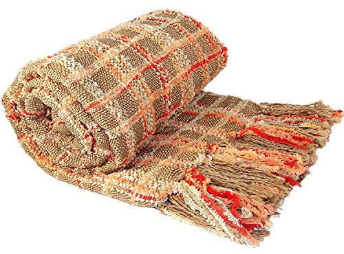 Home Soft Things Multi-Color Chenille Couch Throw Blanket, Burnt Orange, 50 x 60'' Soft Warm Cozy Tartan Blanket with Tassels Throw Blanket for Living Room Bed Sofa Chair Décor