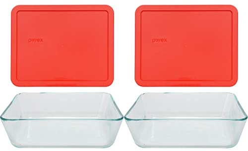 Pyrex Stor+rect/Cvr 1075451 Pyrx Aufbewahrungsbehälter für 11 Tassen (2 Stück), Rot