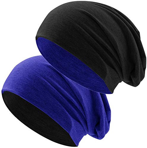 Hatstar® Bicolor Slouch Long Beanie Mütze | leicht und weich | für Damen und Herren | Übergangsmütze für Frühling und Sommer (Zwei-farbig | Bicolor royal-schwarz)