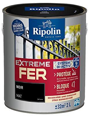 RIPOLIN - Peinture pour Fer Extérieur - Glycéro Antirouille - Sous-couche intégrée - Application directe sur Rouille - Résistante aux Intempéries, UV et Chocs - Mat - 2L - Noir