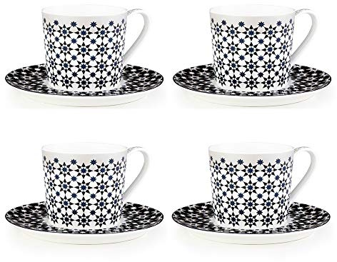 IMAGES D'ORIENT Kaokab 4-er Kaffee-Tassen-Set dunkelblau mit Untertassen, Ø 8 cm, 7.5 cm hoch, 210 ml, Porzellan, orientalisches Design, inkl. Geschenk-Box
