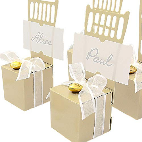 EinsSein 48x Kartonage Stuhl Creme Gastgeschenke Hochzeit Hochzeitsmandeln Verpackung Box Tischdeko Kartonagen Schachteln Taufe Geschenkboxen Süßigkeiten Taufmandeln Tischkarten Bonboniere Wedding