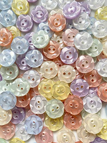 120 x Assorted 17mm Fruit Gum Fruitgum Baby Buttons Include 8 Assorted Colours - Pink Blue Lemon Mint White Lilac Peach Cream