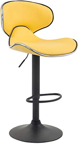 CLP Tabouret De Bar Las Vegas V2 Hauteur Réglable I Tabouret De Bar Confortable Avec Dossier Et Repose-pieds I Chaise Haute De Bar Rembourrée, Couleur:jaune, Couleur du cadre:noir