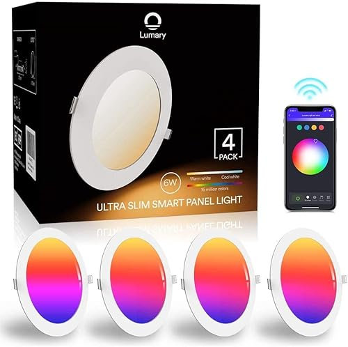 Lumary Faretti LED da Incasso per Cartongesso Wi-Fi 6W Ultrasottili RGBWW 480LM - APP Controllo Multi Colore Dim Musica Sincronizzare per Interni, Compatibile con Alexa Google Home - 4 Pezzi