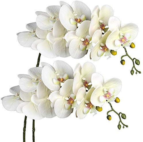 Fiori artificiali, ramo di orchidee, Falenopsis artificiale, orchidea decorativa, fiori bianchi, effetto realistico, con 9 fiori, 2 pezzi