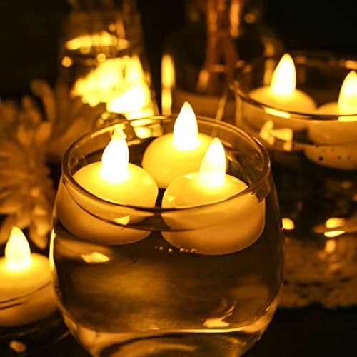 Teynewer 12 Pack Waterproof Flameless Floating Tealights, Warm White Battery Flickering LED Tea Lights Candles for Wedding, Party, Bath, Tub, Spa, Pool, Pond