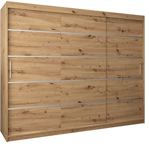 MEBLE KRYSPOL Schwebetürenschrank Verona 1 250 cm Kleiderschrank mit Kleiderstange und Einlegeboden Schlafzimmer- Wohnzimmerschrank Schiebetüren Modern Design (Schubladen: 0, Artisan Eiche)
