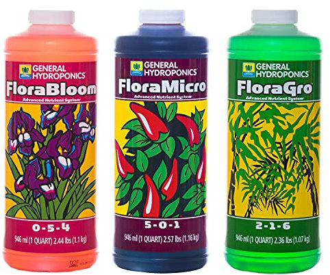 General Hydroponics FloraSeries Hydroponic Nutrient Fertilizer System Trial Pack with FloraMicro, FloraBloom and FloraGro, 1 qt.