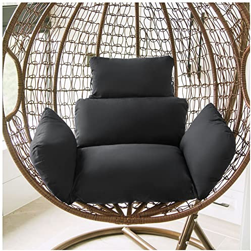 YAOTT Coussin Fauteuil Rotin avec Oreiller, Jardin Coussin de Chaise Suspendue Coussin de Balançoire Coussin de Chaise de Coquill Coussin Fauteuil Suspendu,Noir,68X45CM
