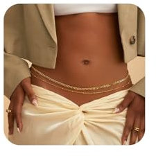 Yienate Sexy Perlen Taillenkette Zierlich Geschichtete Gold Bauchkette Strand Bikini Kette Feine Bikini Körperkette Festival Schmuck für Frauen Mädchen