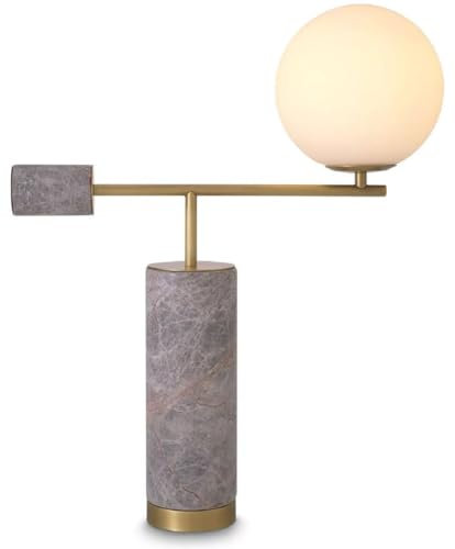 Casa Padrino Luxus Tischleuchte Antik Messing/Grau/Weiß 51 x 20 x H. 62,5 cm - Marmor Schreibtschleuchte mit Glas Lampenschirm - Luxus Kollektion