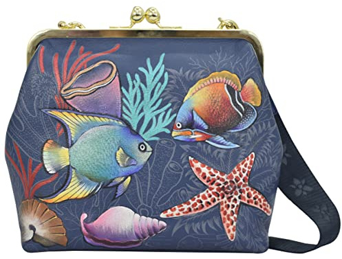 Anuschka Women's Frame Crossbody Tasche aus Echtleder, handbemalt, mittlere Größe mit Rahmen