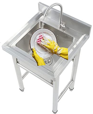 RTYHN Fregadero de Cocina Comercial,Fregadero Acero Inoxidable un Seno,Fregadero Cocina con Grifo,para Jardín, Sótano de Garaje Fábrica Industrial Fregadero Comercial de Acero Inoxidable