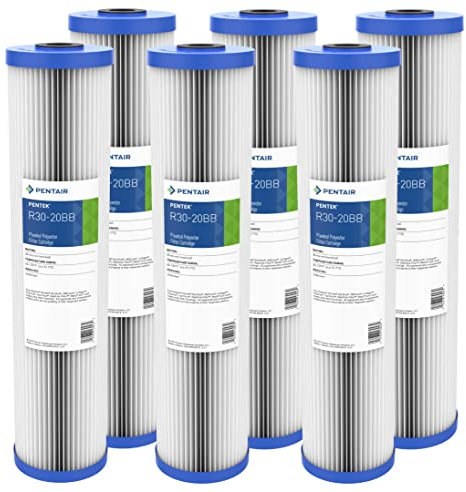 Pentair Pentek R30-20BB Big Blue Trinkwasserfilter Hausanschluss, 50,8 cm (20 Zoll), Ganzhaus-Plissee-Filterkartuschen, 50,8 x 11,4 cm, 30 Mikron, 6 Stück