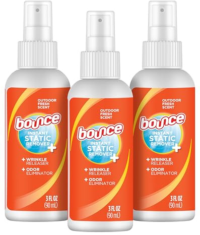 Bounce Rapid Touch-Up 3 in 1 Wrinkle Releaser Clothing Spray - RELEASE WRINKLES - Eliminates Odors & Freshens - Removes Static - TSA Approved Travel Size 3 Oz Pack of 3