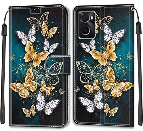 Feyten Coque OPPO Realme 9i/A36 4G/A76 4G/A96 4G/K10 4G, Étui Housse en Cuir Coque Antichoc Flip Case Fonction Support Housse avec Fentes de Cartes Magnétique Portefeuille Protection Case (Papillon 3)