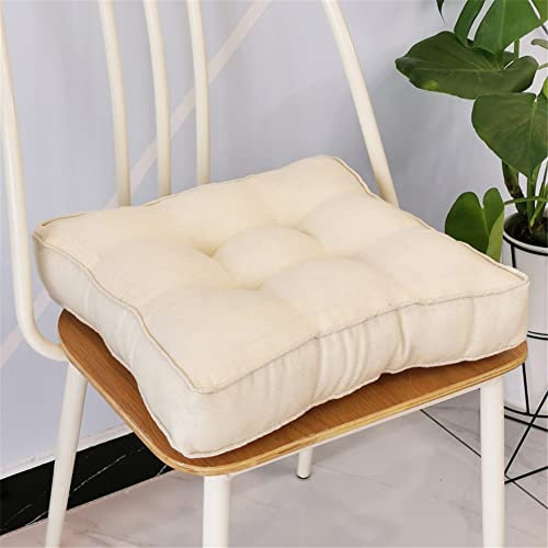 Lukery Stuhlkissen rutschfeste, Waschbare Leinen Weiche Sitzkissen Komfort Stuhlauflage als Stuhl Kissen für Outdoor & Indoor Gartenstuhl, Küche oder Esszimmerstuhl (45x45x9cm,Beige)