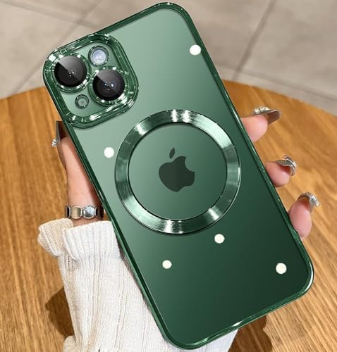 vumebao Coque magnétique pour iPhone 13 compatible avec MagSafe, anti-cratch étui de protection antichoc pour iPhone 13, protection intégrée de l'objectif de l'appareil photo-vert