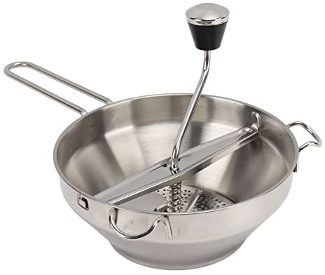 Food Mill, Stainless Steel Potato Ricer, Rotatable Large Capacity Silver Kitchen Mill with 3 Interchangeable Grinding Plates for Mashing, Straining, Grating, Fruits, Vegetables