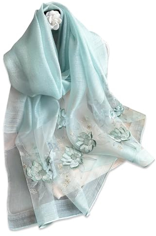 LumiSyne Seidenschal Chiffon Schal Damen Heikel Rosen Stickerei Transparenter Tüll Leichte Weich Lange Halstücher Sonnenschutz Stola Durchsichtiger Schal Frühling Herbst