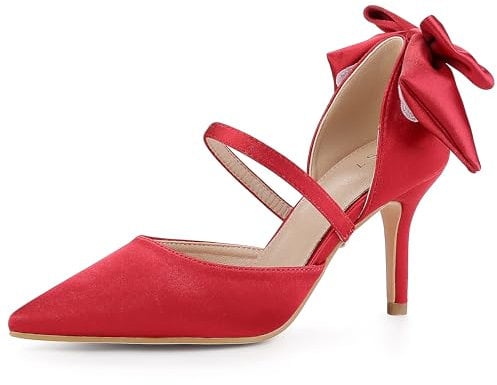 Allegra K Women's Pointed Toe Bow Decor Stiletto Heels Pumps Red 5 UK/Label Size 7 US