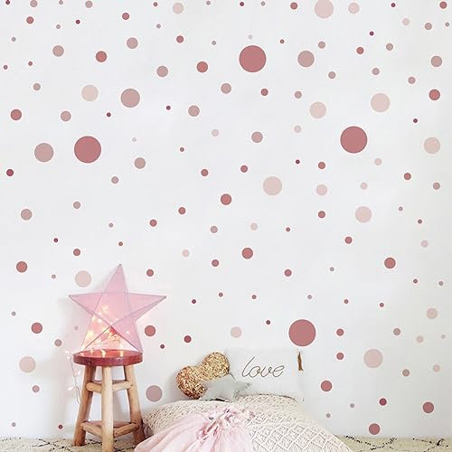 BRISKORE 140 Stück Wandaufkleber für Kinderzimmer Babyzimmer, Dots zum Kleben Wandaufkleber Wanddeko, Rosa Pastell Wandaufkleber, Wandsticker für Kinder Wandaufkleber Mädchen Jungen