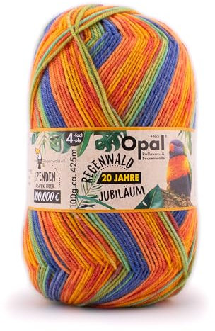 Opal Regenwald 20 Jahre Jubiläum (425m) 4-fädiges Garn - Wollmischung, zum Stricken warmer Socken mit einzigartigen Farbmustern, 2671, 1 x 100g