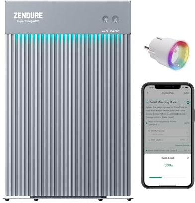 Zendure AIO2400 Centrale Elettrica da Balcone, con Accumulo, 2400 Wh LiFePO4, Ingresso Solare 1200 W, Uscita 1200 W, con Shelly Pro 3EM, Design Monopezzo, app, IP65, 0 dB, con Shelly Plus Plug S