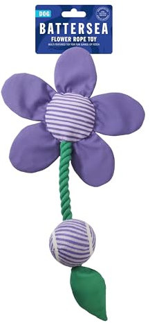 Rosewood Battersea Flower Rope Toy For Dogs, Outdoor Dog Toy With Rope and Tennis Ball, Multi-Textured Large Dog Toy With Crinkle Petals, Purple, 45cm Long
