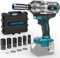 Avvitatore a percussione senza fili da 1/2 pollici per batteria Makita da 900 piedi LBS con 6 prese e cassetta degli attrezzi durevole, pistola a percussione brushless, luce di lavoro a LED, driver