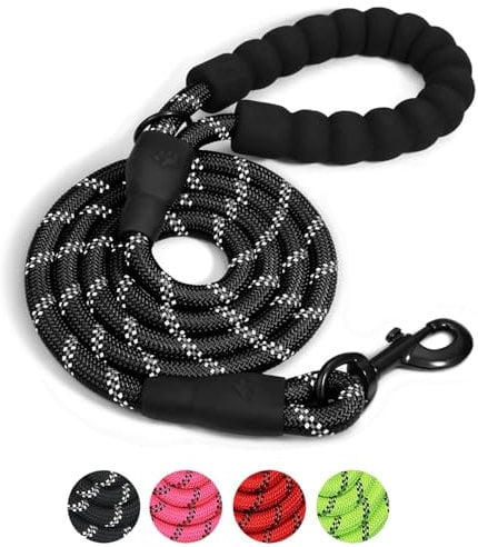 Rope Dog Lead with Soft Padded Handle, 2m Reflective Dog Lead and Multi-Colour for Medium Large Dogs, 1.2cm(Black, 200 * 1.2cm)