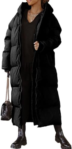 FUPODD Wintermantel Damen Lang Mit Kapuze Daunenmantel Damen Dicke Winterjacke Damen Warm Gefüttert Daunenjacke Frauen Winter Steppmantel Damen Lang Reissverschluss Daunenjacken Winddicht Wanderjacke