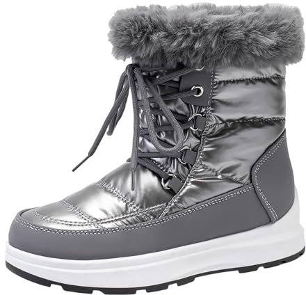 Genérico BotíN Cowboy Mujer Botas De Agua Lluvia Mujer Mujer Invierno Impermeable con Cordones Mantener Caliente Botas de Nieve cómodas Botas Medias Zapatos Botas de Descansos Nieve Mujer (Grey, 39)