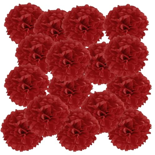 PATIKIL 20 Stück 10 cm Pom Poms Papier Blumen, Papierblumen Hochzeitsdeko Seidenpapier für Hochzeit Brautdusche Blumenkugel Geburtstagsparty Hintergrund Dekoration, Rot