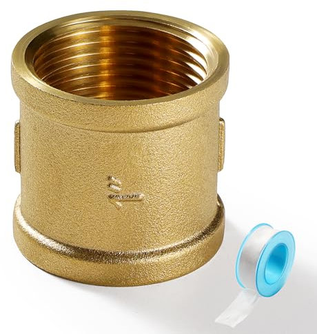 Lyeteung G1 Manicotto in Ottone, Filetto Femmina Raccordo Filettato Raccordi in Ottone, Doppio Nipplo da Manicotto in Ottone, con Nastro per Idraulici, per Collegamento Tubo