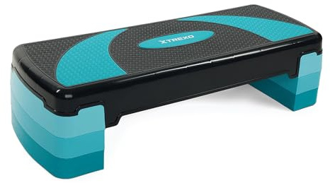 TREXO Step aeróbic Step 78 x 30 cm para entrenamiento cardiovascular y fitness, altura ajustable, 10-20 cm, duradero, de polipropileno y TPR aeróbic, color azul