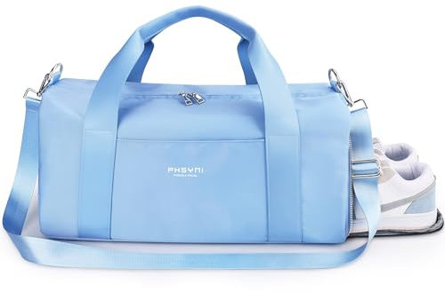 25L Medium Sporttasche Reisetasche für Damen und Herren,wasserdichte Handgepäcktasche,Trainingstasche für Reisen Schwimmenmit Schuhfach und Nassfach,Griff aus PU Leder (Blau,19 Mittelgroße Größe)