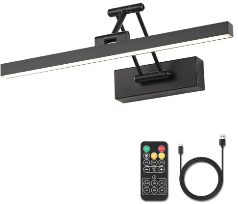 Pasoar Bild Licht Batteriebetriebene schwarze 40CM lange wiederaufladbare Wandleuchten Dimmbare LED Bibliothek Licht mit Swing Arm und Timer Funktion Akku Wandleuchte Innen schwarze Farbe