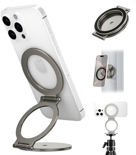 Dual Magnetic Phone Holder for MagSafe, 1/4 Screw Tripod Mount Adapter, Gym Magnet Phone Stand with Kickstand for iPhone 16 Pro Max 15 14 13 12 MagSafe Case Cell Phone