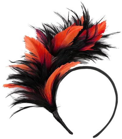 Feder Haarschmuck Haarreif, 1920er Fascinator Kopfschmuck für Damen Schwarz Rot Feder 20er Jahre Party Kostüm Stirnband für Ostertag Karneval Cocktail Tee-Party Accessoires
