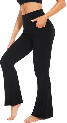 FuelMeFoot Flared Yogahose Damen Leggings High Waist Schlaghose Blickdicht Leggins Bootcut Jogginghose Jazzpants mit Bauchkontrolle Fitness. 1 Pack-01-Schwarz Taschen M