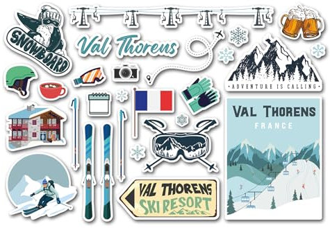 A5 Aufkleberbogen Val Thorens Vinyl Aufkleber – Frankreich Französisch Skigebiet Berge Urlaub Reise Winter Sport Gepäck Scrapbooking #82797