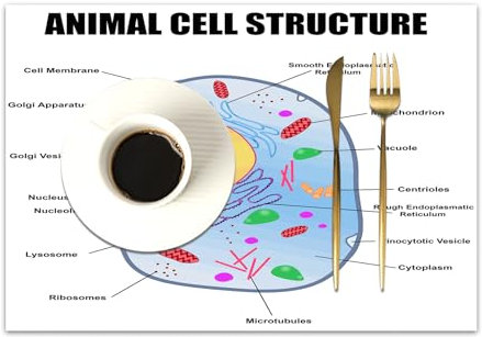 DASNK 4er Set Platzsets 30x45cmRutschfest Abwaschbar Tischmatten PVC Abgrifffeste Hitzebeständig Tischsets,Platz-Matten für küche,Lehrreich, Mikrobiologie Thema: Struktur tierischer Zellen