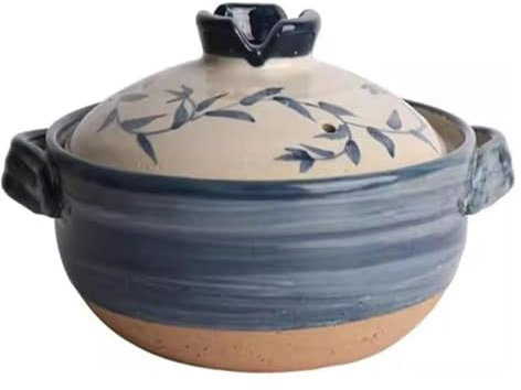 CvbGNJm Olla de Barro con decoración clásica Japonesa, Olla for Sopa con Almacenamiento de Calor y Aislamiento térmico, Olla Familiar con Tapa.(Blue a,26 * 21.5 * 13.5cm)