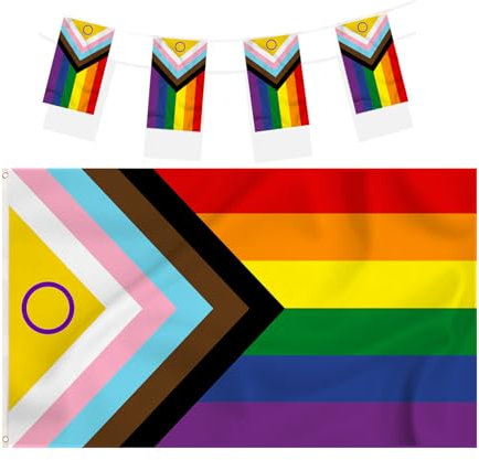 Storm&Lighthouse Inter Progressive Gay Pride LGBTQ+ Flagge mit Ösen (Flagge + 4,5 m Wimpelkette)